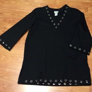 Neiman Marcus Tunic 3/4 Length Sleeve Tunic Top w/ Metal Grommet Hem‎ Line Sz S